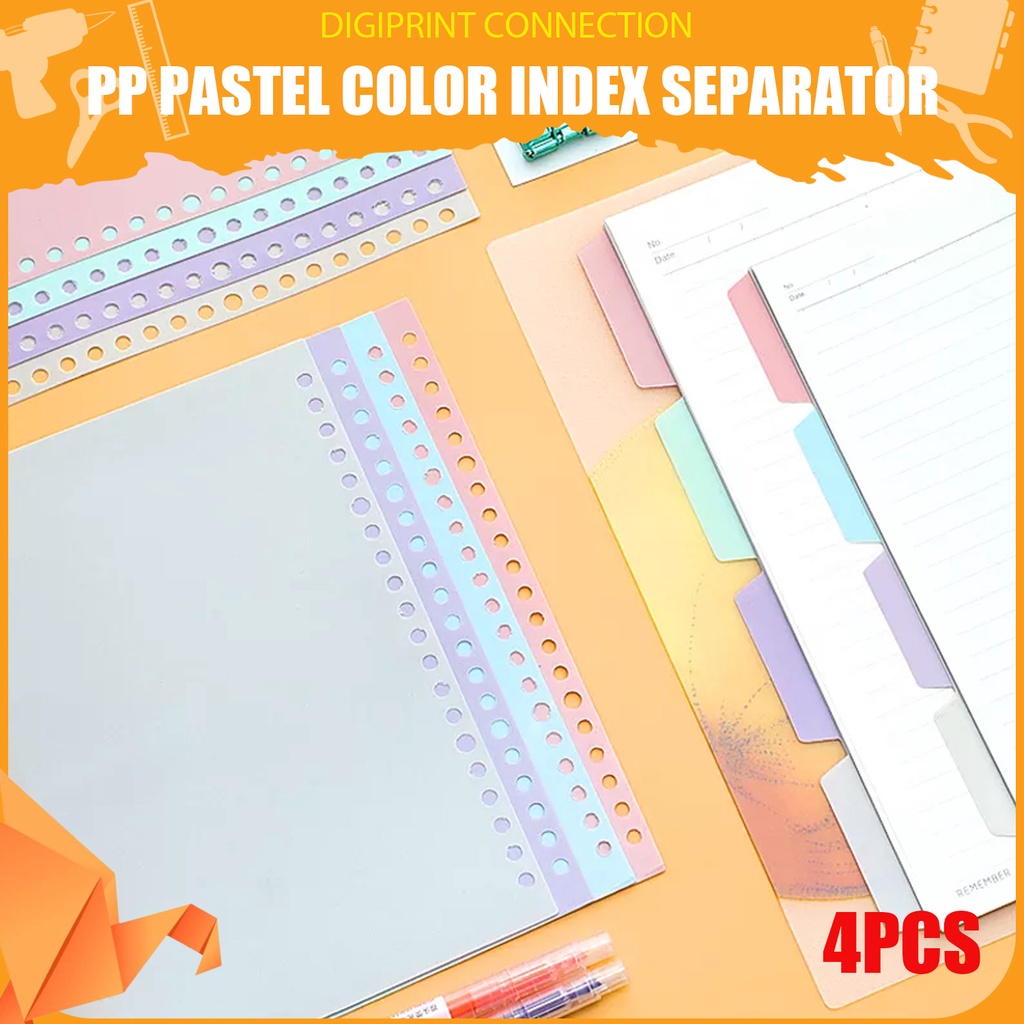 PP Pastel Índice De Página Cores Separador De Folha Solta 4 Folhas A5 , B5 , A4 Artesanato Estacionário