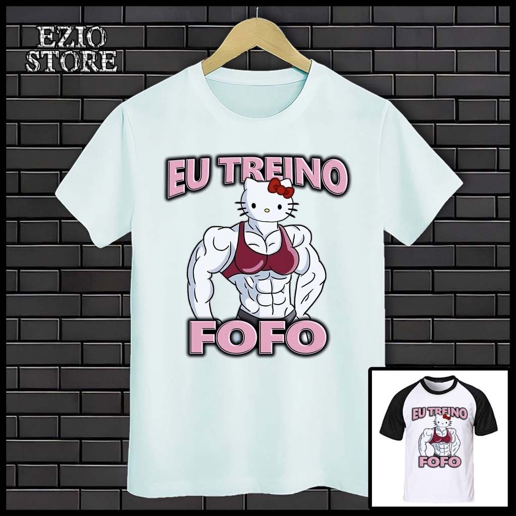 Camiseta Hello Kitty "Eu Treino Fofo" Unissex, Blusa Camisa Treino, Bodybuilding