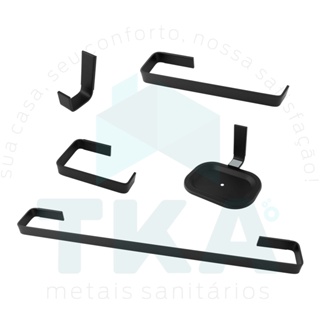 Kit Acessórios Banheiro Conjunto 5 peças Preto Quadrado Alumínio Luxo Black Tka Metais