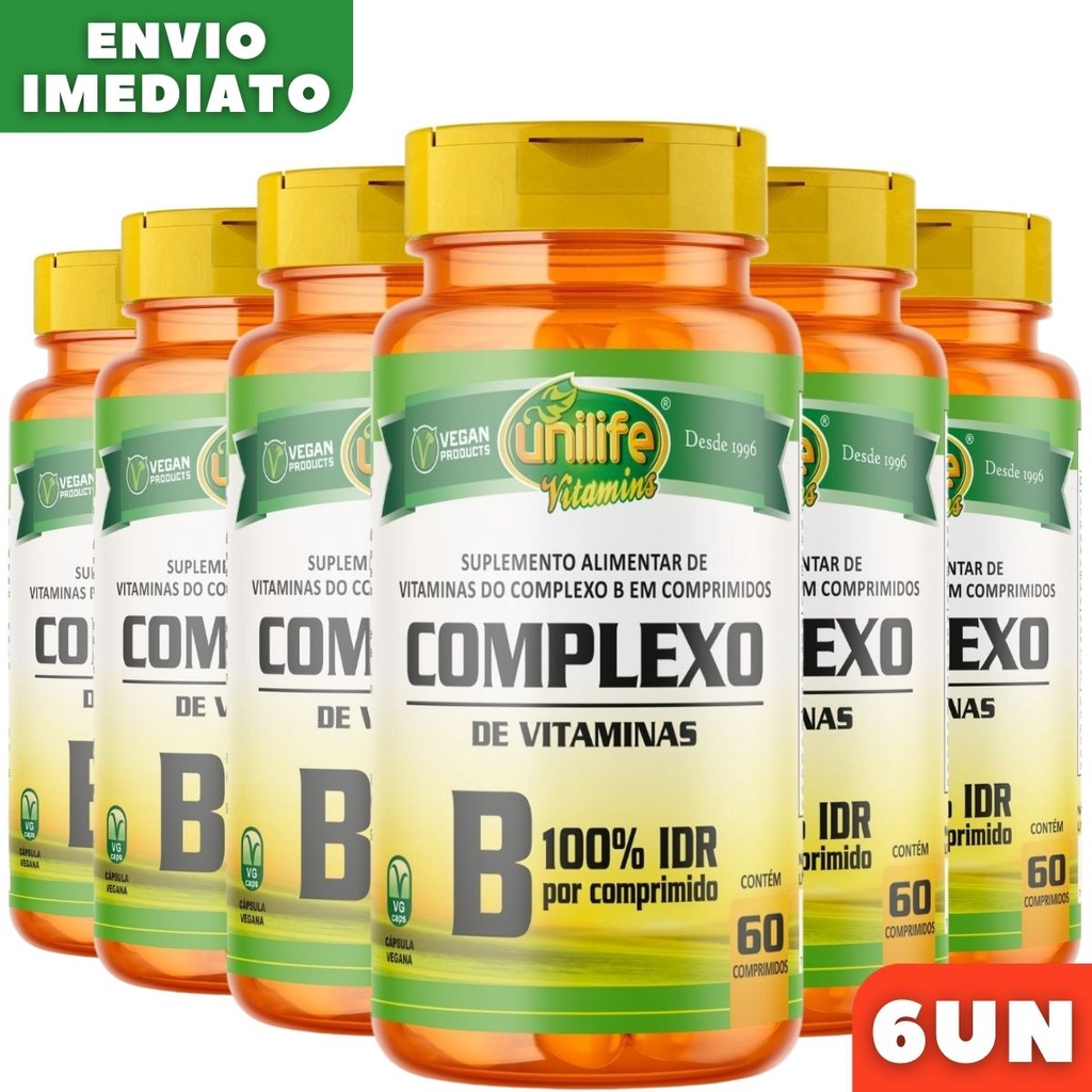 Kit 6 Complexo B 60 Comprimidos 500mg Unilife Vitaminas (B1, B2, B3, B5 ...