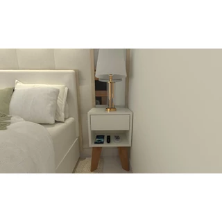 Mesa de Cabeceira 30cm MDF Branco Off White com Pés