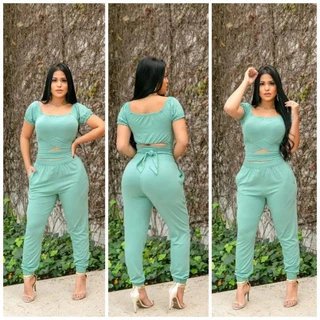 Conjunto Feminino Jogger Calça e Cropped de Lacinho