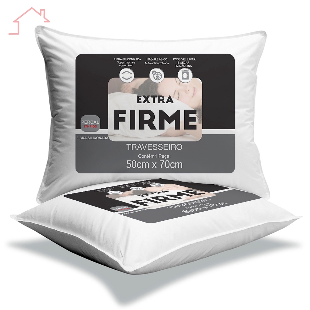 Travesseiro 50x70 Extra Firme Lavável Fibra Siliconada Kit 2