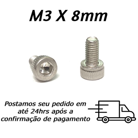 Parafuso Allen Cabeça Cilíndrica M3 X 8mm Inox