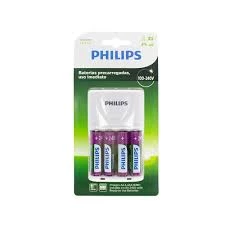 Carregador de Pilhas Philips com 4 Pilhas Aa Recarregáveis 2450mAh SCB2445NB Bivolt Branco