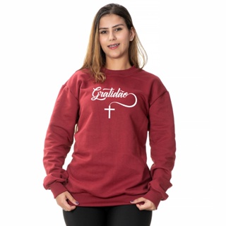 MOLETOM FEMININO GOLA REDONDA GRATIDÃO FÉ BLUSA FRIO SEM CAPUZ SEM BOLSO