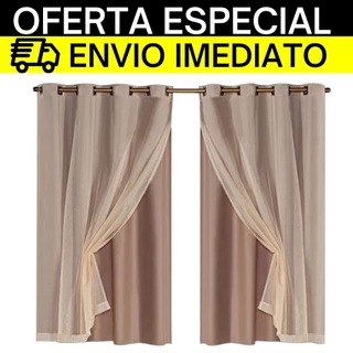 Cortina Blackout Blecaute Black Out Com Voil Liso Corta 100% a Luz Claridade Solar 2,00 x 1,40 Metros Para Sala Quarto Casal Infantil Menino Menina