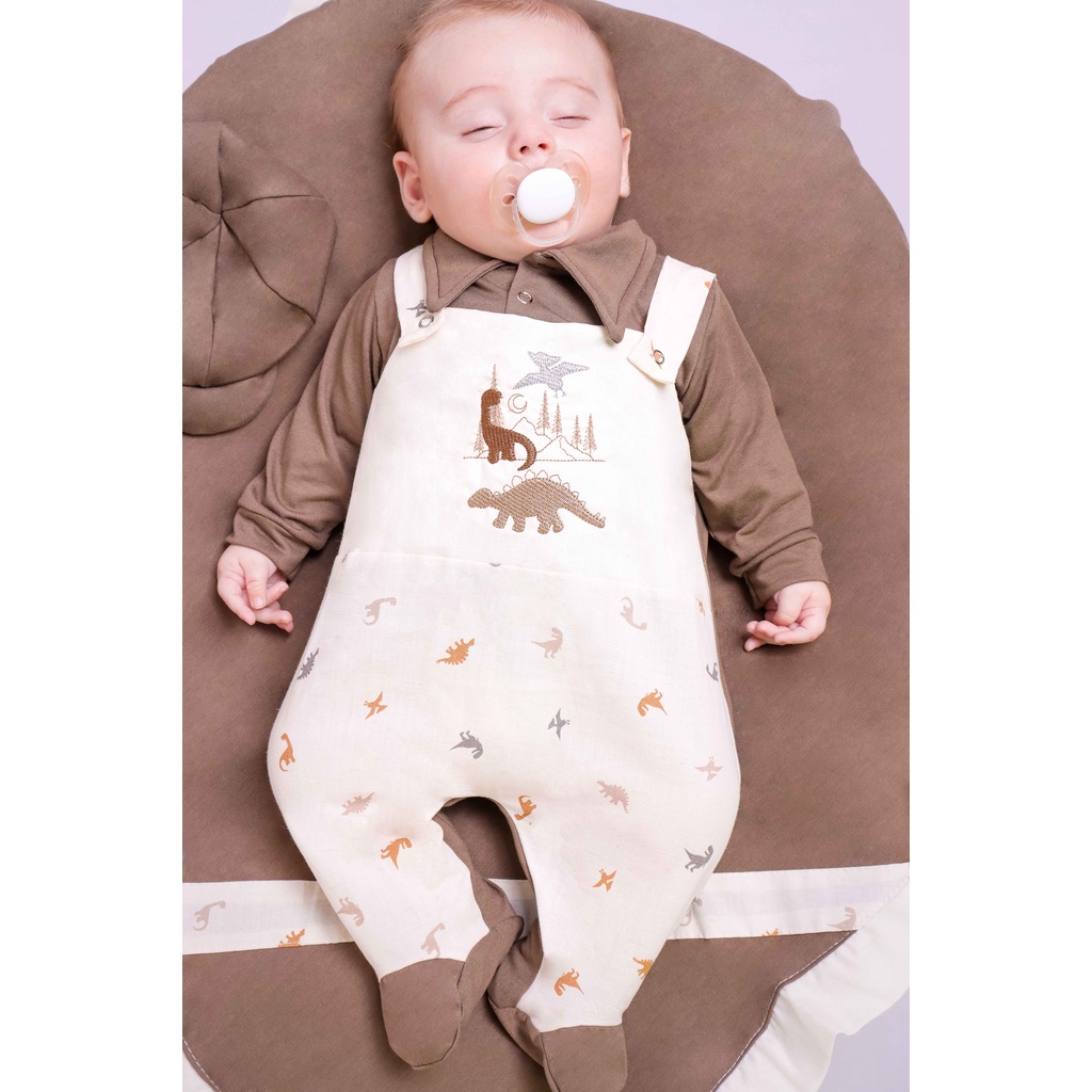 Saida de Maternidade Para Bebe Menino Jardineira Animais 04 peças