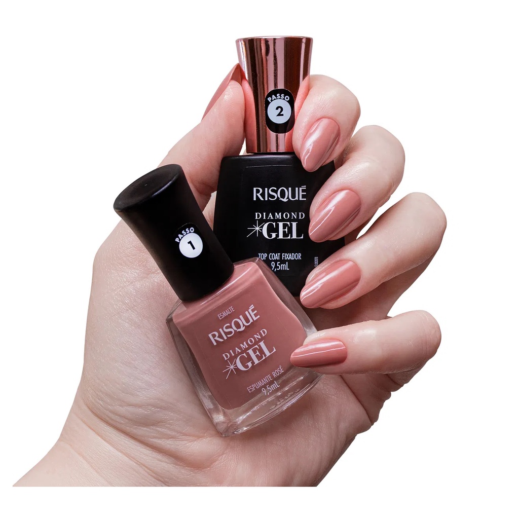 Esmalte Risque Diamond Gel Espumante Rose + Top Coat | Shopee Brasil