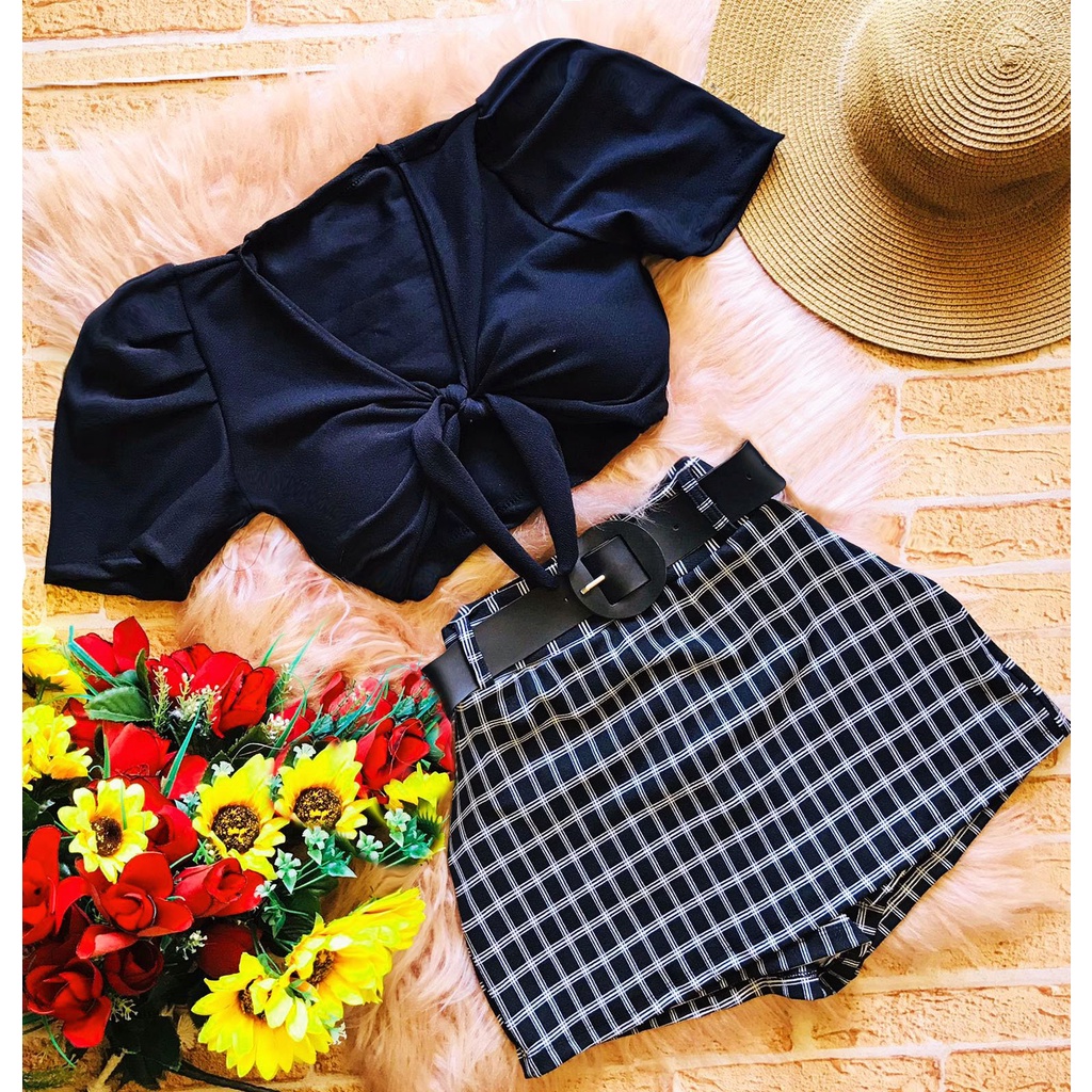 Conjunto Short Saia Feminino E Blusa Top Com Bojo Shopee Brasil