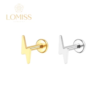 Piercing Labret banhado PVD GOLD 18k Aço Cirúrgico PVD em Formato de Raio Lomiss piercing