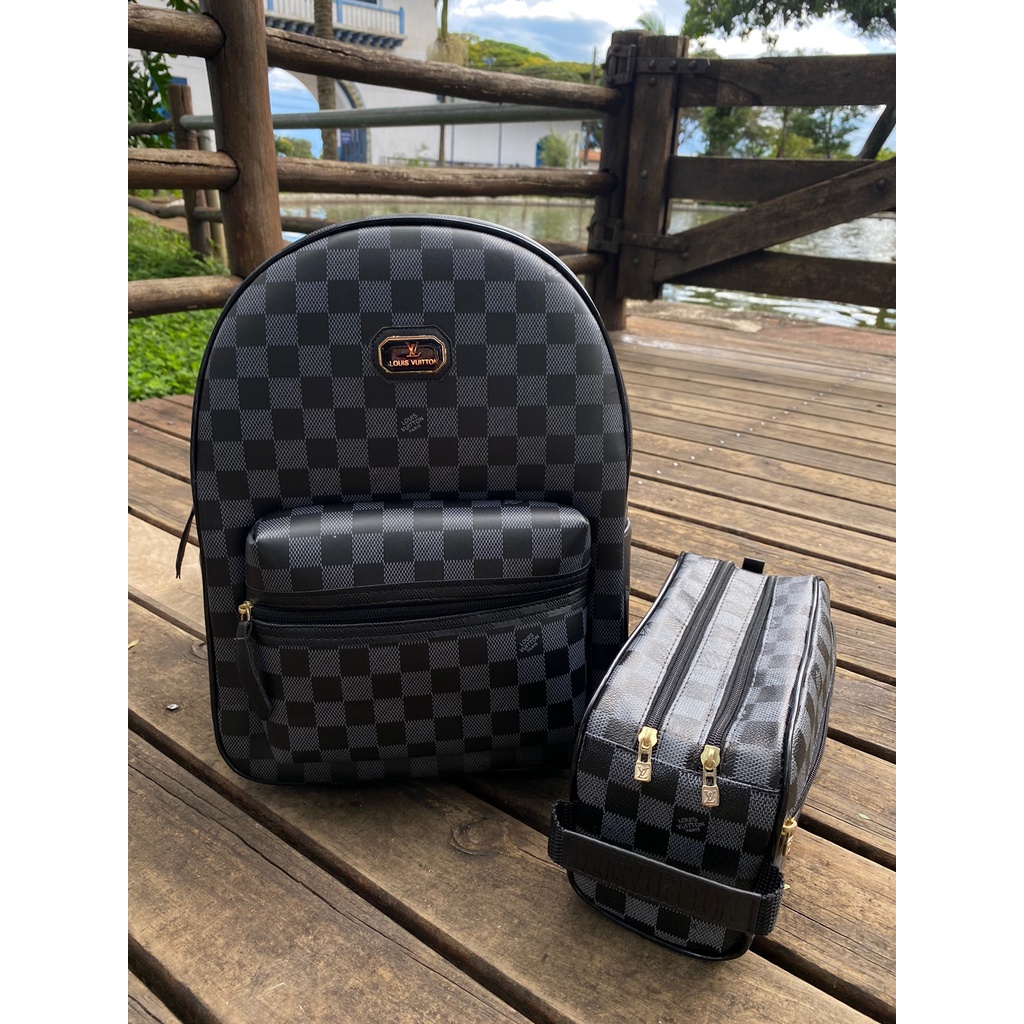 KIT Luxuoso Mochila + Necessaire Organizadora Louis Vuitton Feminina Masculina Faculdade Escola Maternidade