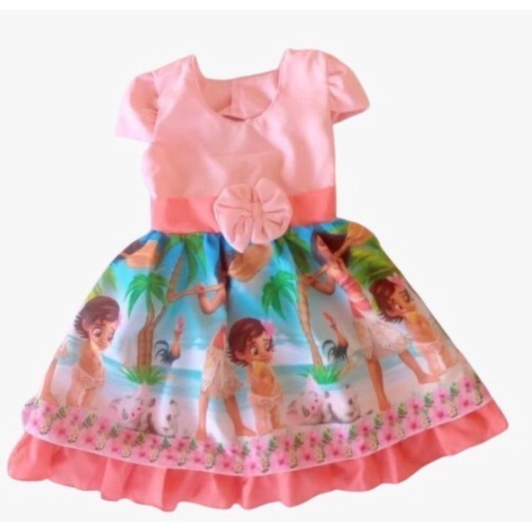 Vestido Infantil Moana Baby Floral Rosa Temático Aniversário - Tio