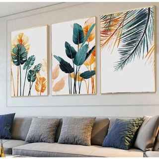 Quadros Decorativos Grande Mdf Mosaico 3 peças Moldura Flor Cores Moderno Chique Parede Quarto Sala