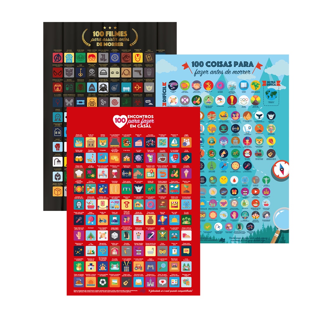 Kit raspadinha 100 Filmes + 100 Encontros + 100 Coisas Para Fazer DIA DOS NAMORADOS