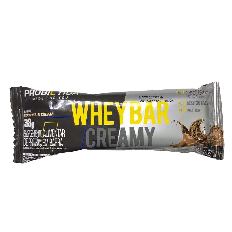 Whey Bar Creamy (38g) – Probiótica – Cookies & Cream