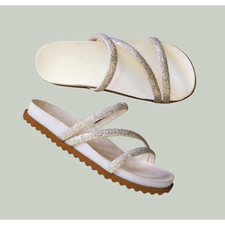 Sandália Papete Birken Glitter Feminina Chinelo Rasteirinha Confortável Brilho