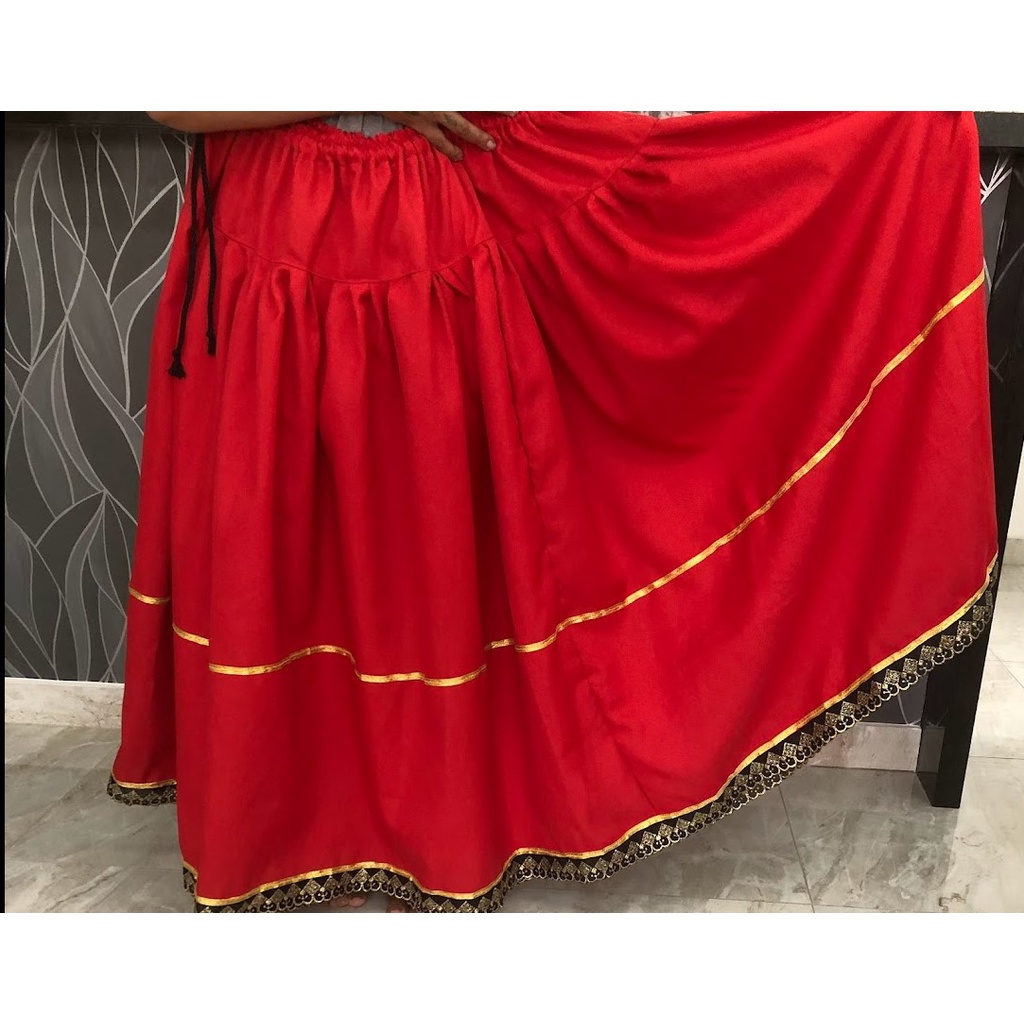 Saia Oxford Vermelha Renda Dourada Umbanda Candomblé 4 Metros de Roda
