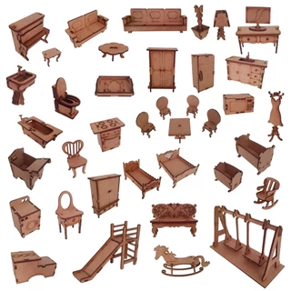 Kit 44 Mini Móveis Coleção de Miniaturas para Casinha Cenário Polly Lol Lego Com Kit Parquinho - Mdf
