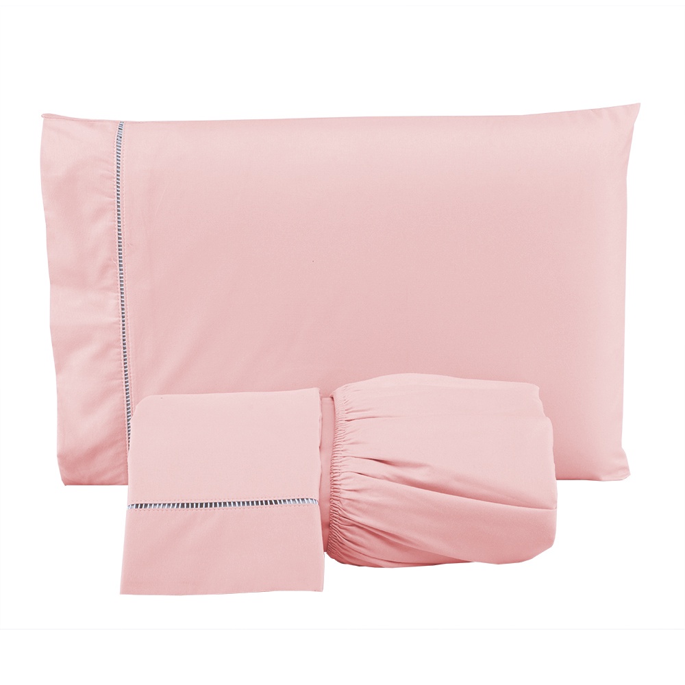 Jogo Lençol Casal Padrão 3 Peças 200 Fios Ponto Palito 100% Algodão