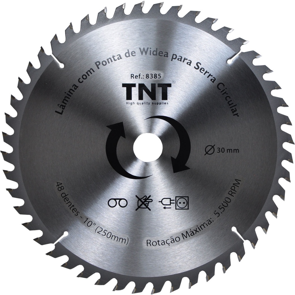 Lamina Disco Serra Circular Tnt 10" 250mm x 30mm x 24 - 36 - 48 e 60 Dentes