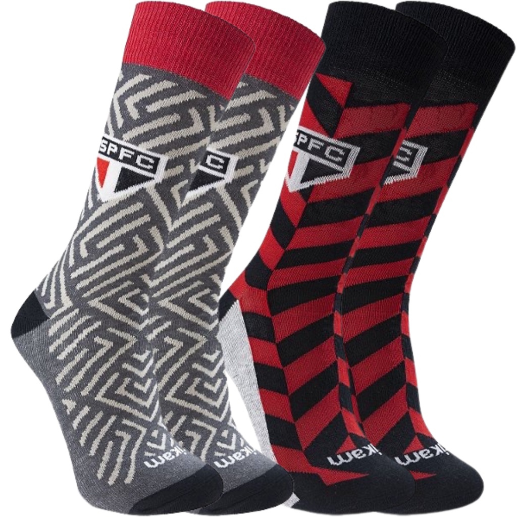 Kit 2 Pares Meia Casual Oficial São Paulo Futebol Clube Spfc Tricolor