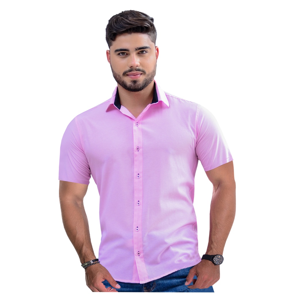 Camisa Social Manga Curta Blusa Camiseta Masculina Slim Promoção Barata