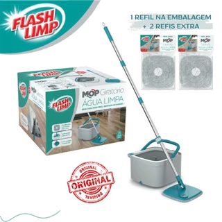 Esfregão Mop Giratório Limpeza Geral Flashlimp Água Limpa Kit com 2 Refil Extra Lançamento