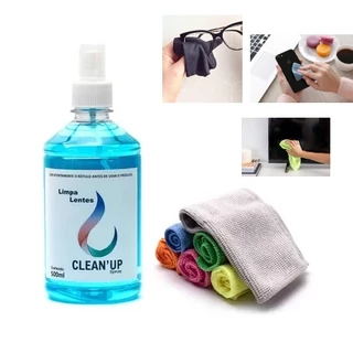 1 Limpa Lentes 500ml + 3 Flanelas Microfibra Ideal na limpeza de óculos, TV, Celulares e telas.