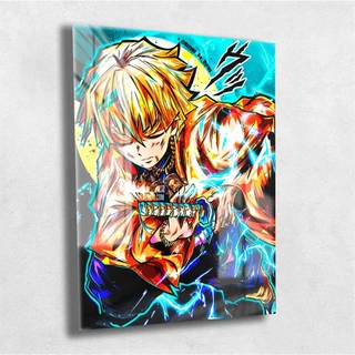 Quadro Metalizado Zenitsu Demon Slayer Anime Placa Decorativa Brilhante Pôster