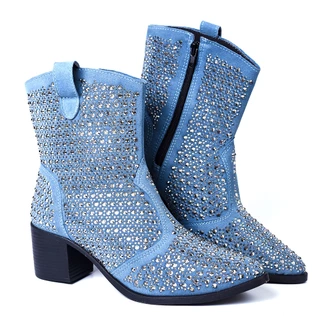 Bota Western Feminina Azul Strass Brilho Dhaffy