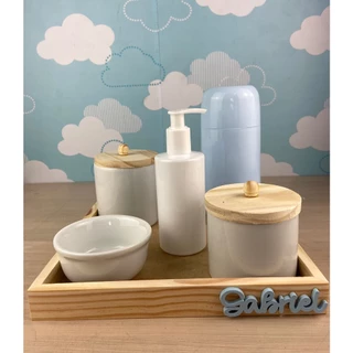 Kit Higiene Bebê Porcelana Pinus Garrafa Nome Personalizado Menino