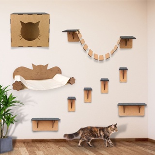 Melhores Playground para Gatos Brinquedo Gato Parede Kit com Prateleiras Nichos Arranhador escadinha circuito com carpete