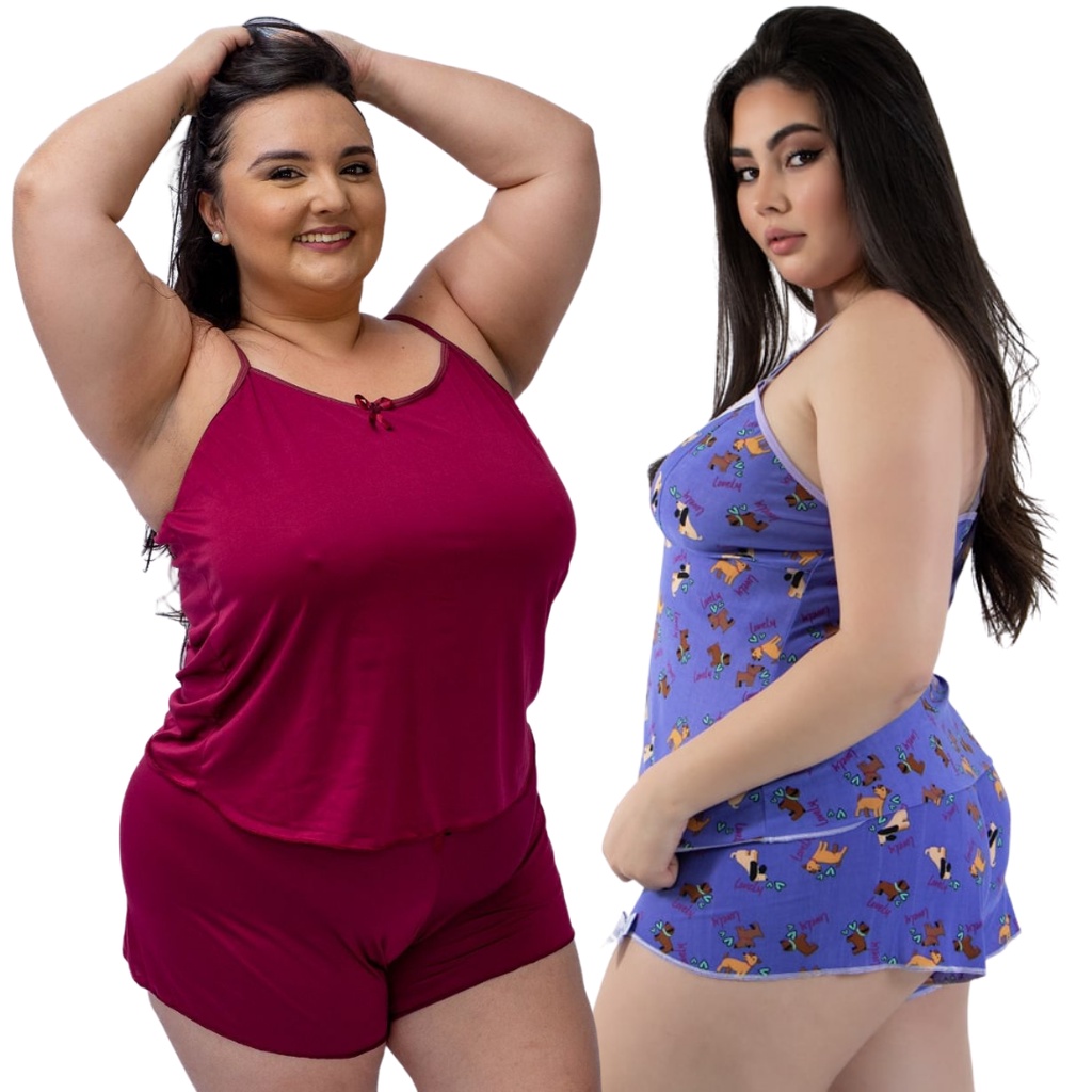 Kit 2 Pijamas Femininos Plus Size Baby Doll Plus Size Short Doll