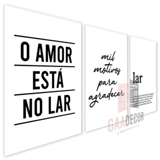 Kit 3 Quadros Decorativos para Sala Quarto O Amor está no Lar Decoração Decoração