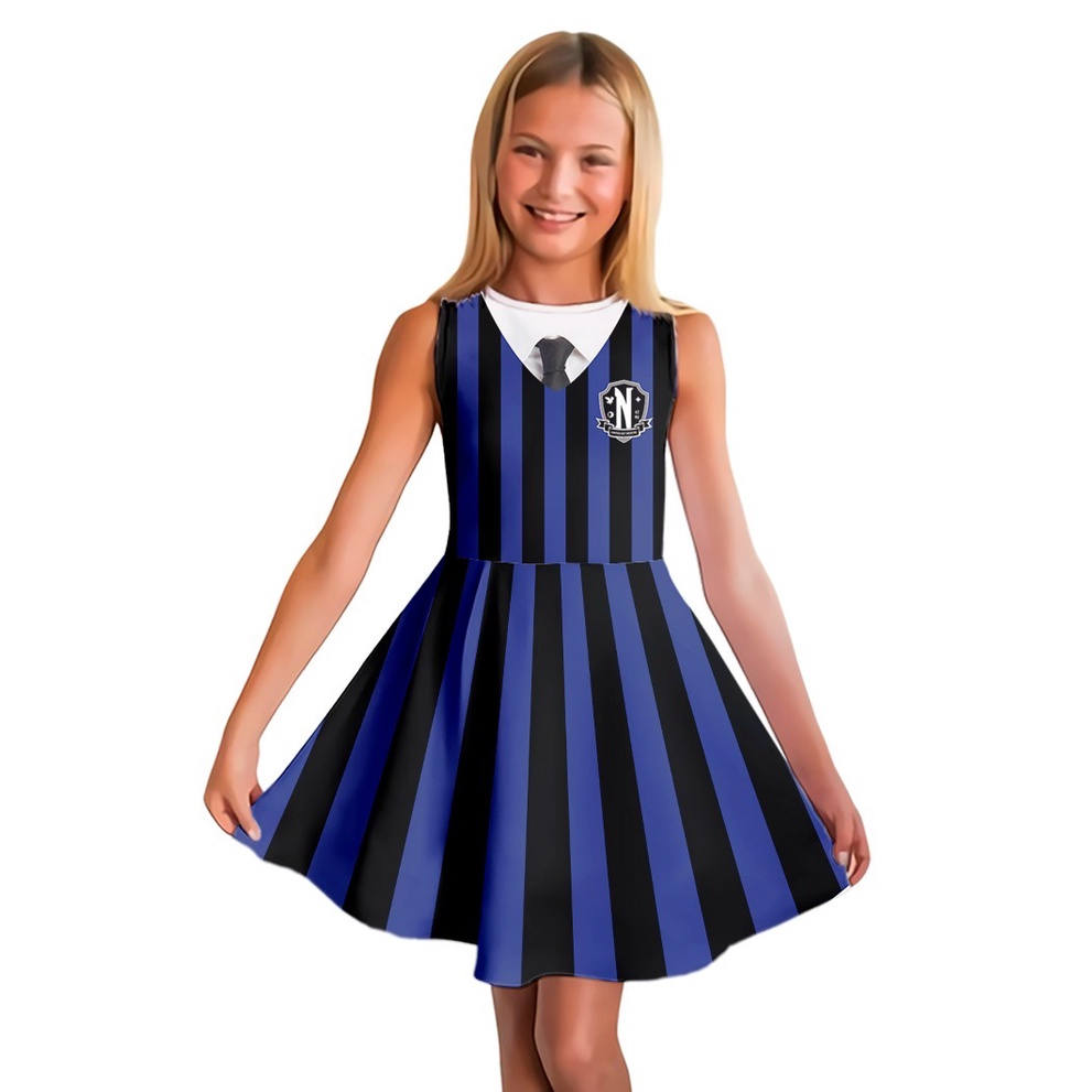 Vestido Fantasia uniforme escolar Azul escuro Enid amiga da Wandinha ( por  encomenda ) | Shopee Brasil