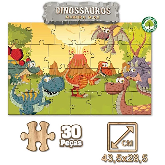 Quebra cabeça Puzzle Dinossauro com 30 peças em MDF - 965 - Pais e