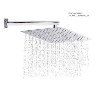 Ducha Inox Kit Chuveiro Slim 30x30 + Cano Quadrado
