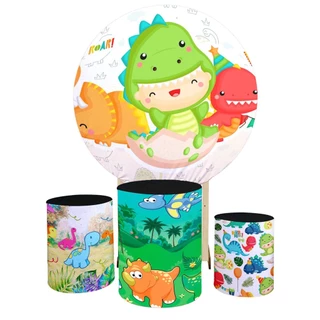 Kit Capas Baby Dino Painel Redondo 1,50 + Trio Cilindros Festa Infantil Decoração