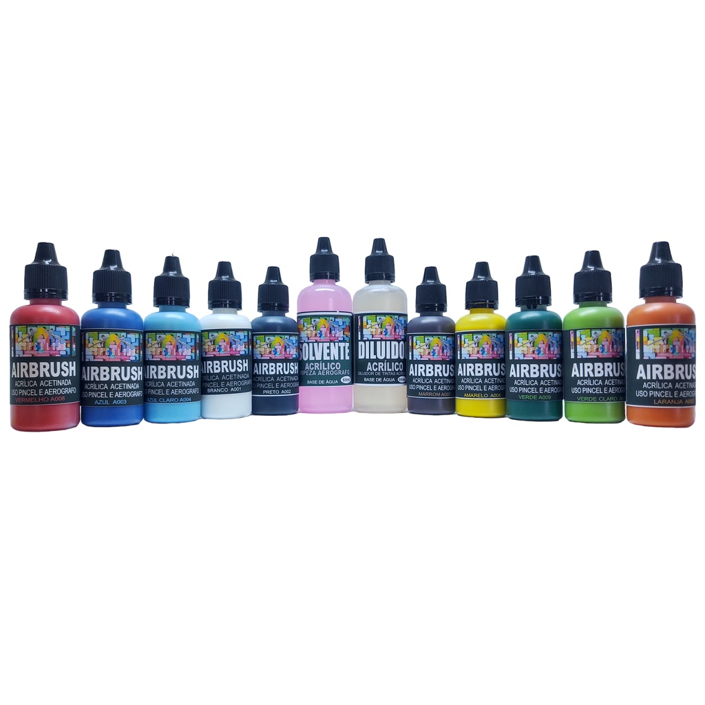 tinta acrilica para aerografo e pincel 10 cores 30ml cada | Shopee Brasil