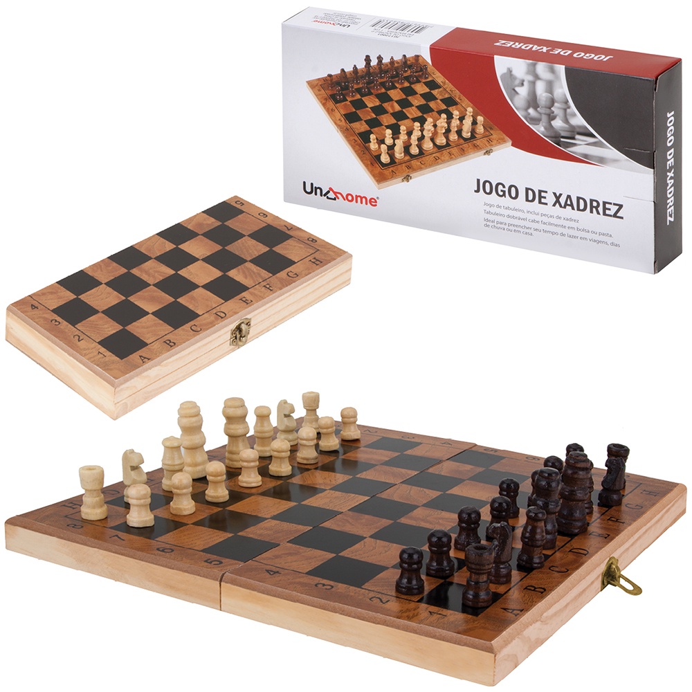 Jogo Xadrez Tabuleiro Madeira Luxo Dobrável Chess 24x24