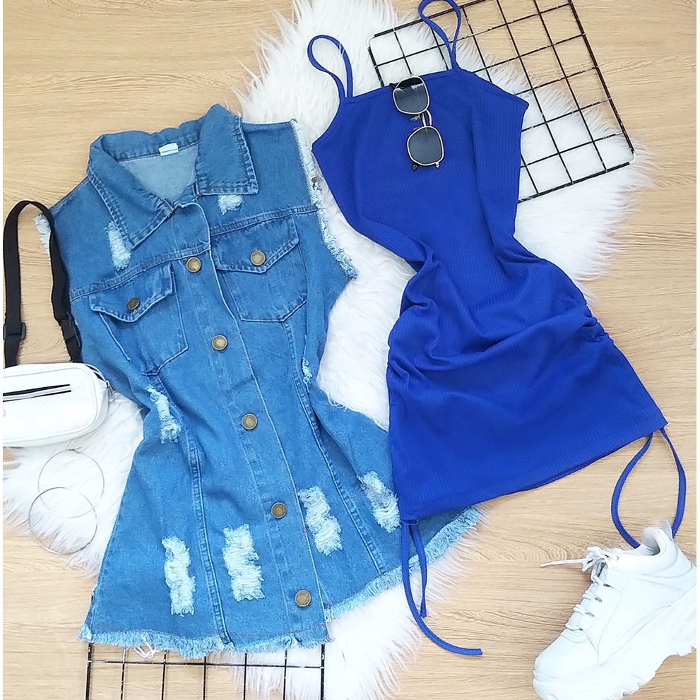 Vestido canelado com colete hot sale jeans