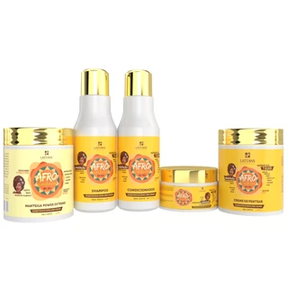 Kit Tratamento Completo Cabelos Crespos, Ondulados e Cacheados (Shampoo, Condicionador, Manteiga, Creme de Pentear e Máscara) Afro Excelência Lattans