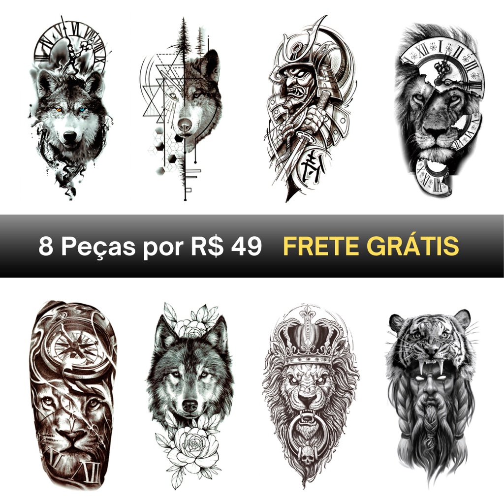 8 Peças Tatuagens Temporárias Para Homens Tattoo Masculina | Shopee Brasil