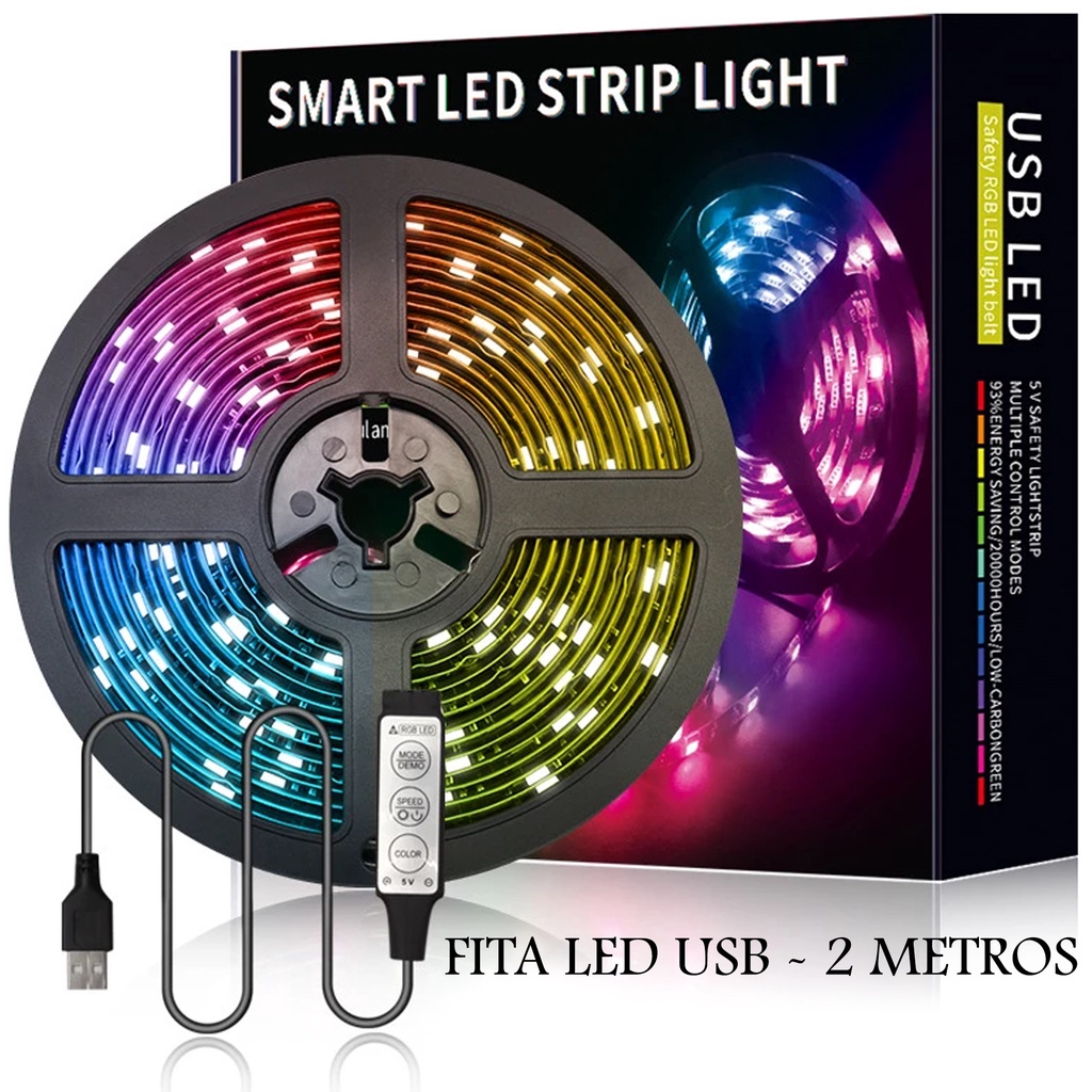 Fita Led Inteligente 5050 Rgb 2m Metros 5v Usb Bluetooth Para Tv Pc ...