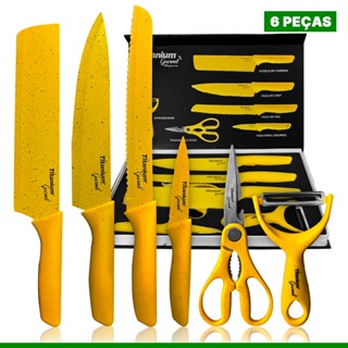 Kit Jogo de Facas de Cozinha Profissional Antiaderente 6 Peças Inox