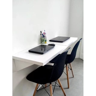 Mesa Grossa Suspensa Kit 2 Para Escritório Home Office Estudos MDF Branco 100% MDF