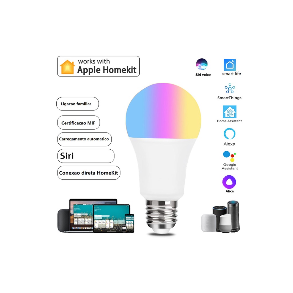 Lâmpada Inteligente Wifi 12W / 15W LED RGM Colorida E27 Alexa/Google/Smart Life