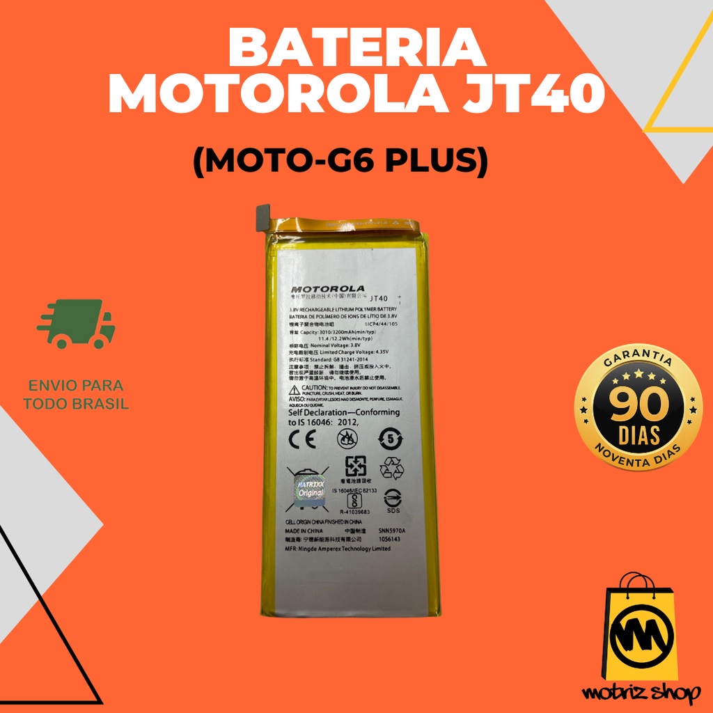 Bateria compatível para JT40 para Motorola modelo G6 Plus
