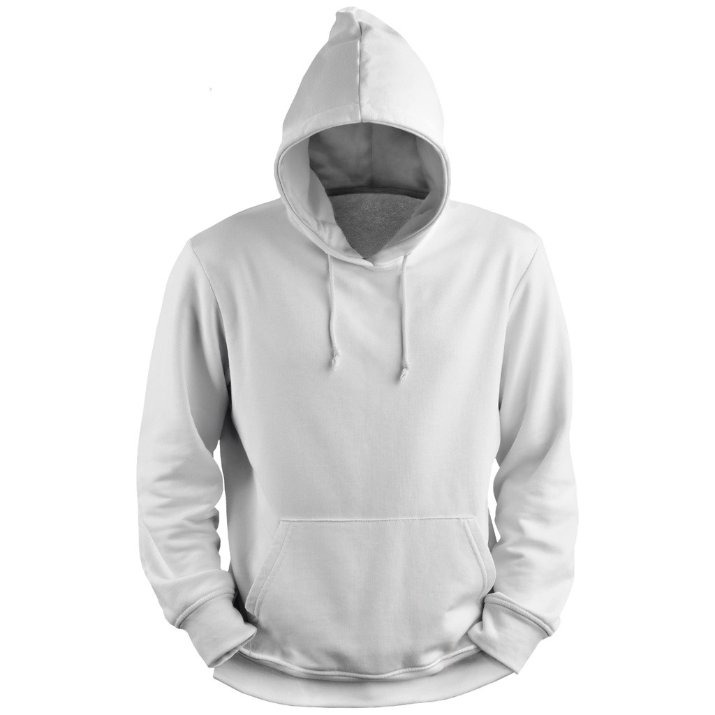 Blusa de Moletom Masculino Branco Canguru Com Bolso e Capuz